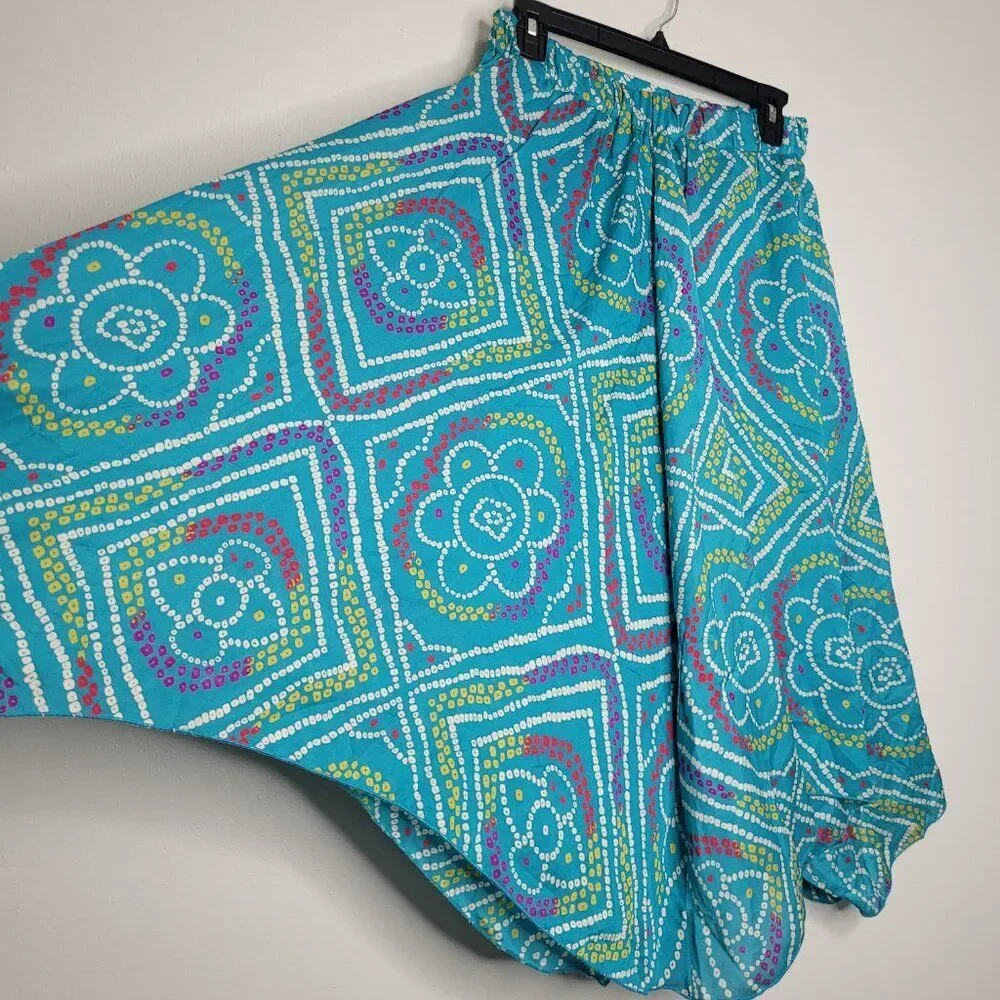 Earthbound teal dot geometric fairy asymmetrical pull on midi skirt size large